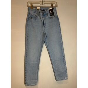 Levis 501 Original Cropped Jeans Womens 25x28 Light Wash High Rise Straight Leg